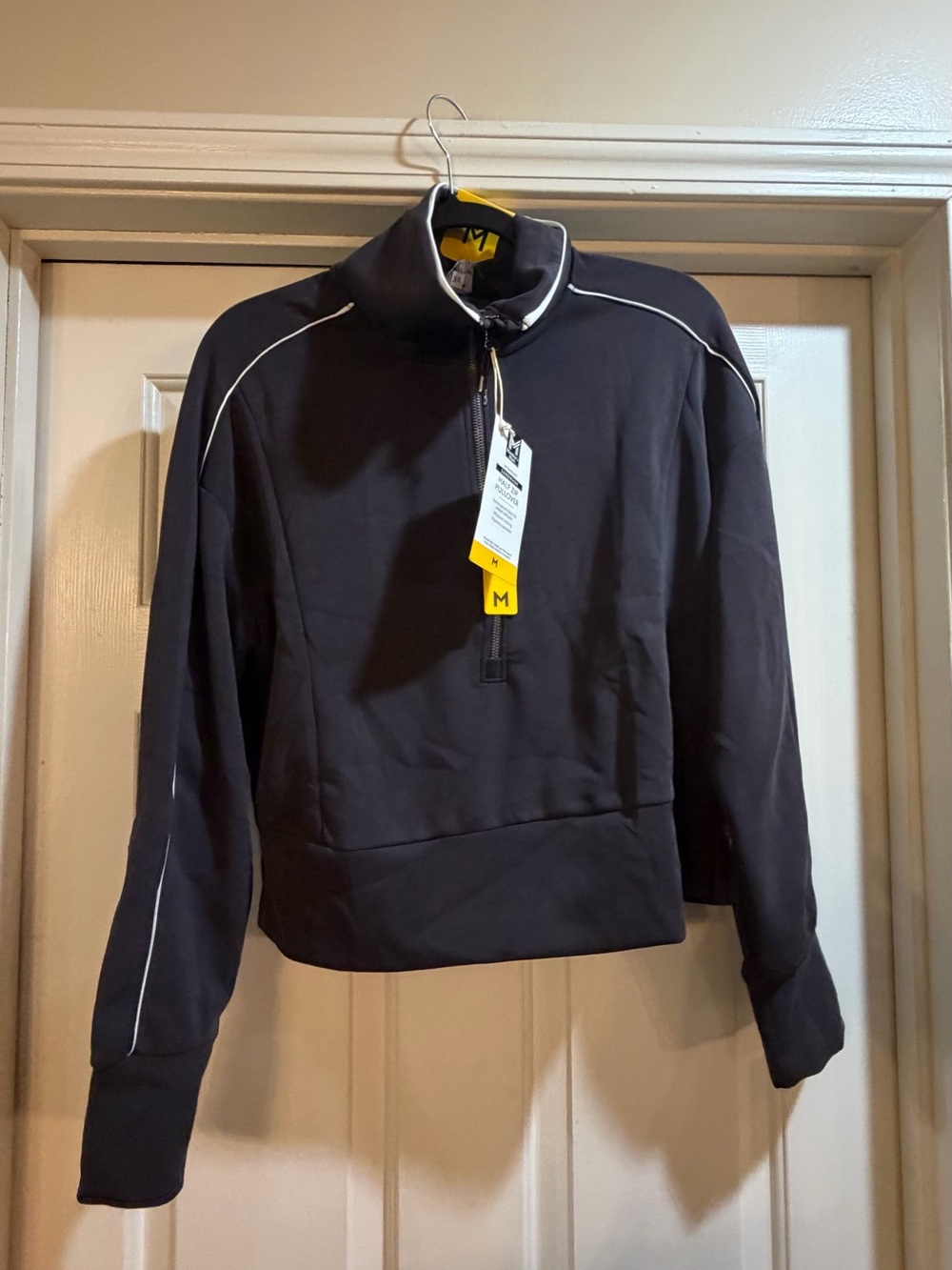 Black Half-Zip Pullover with White Piping NWT